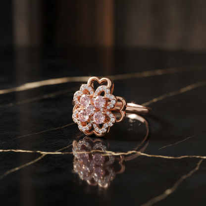 NUGOLD 360° Rotating Floral Spinner Ring for Women