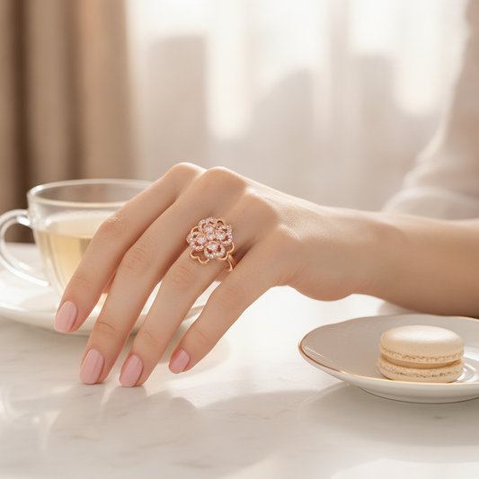 NUGOLD 360° Rotating Floral Spinner Ring for Women