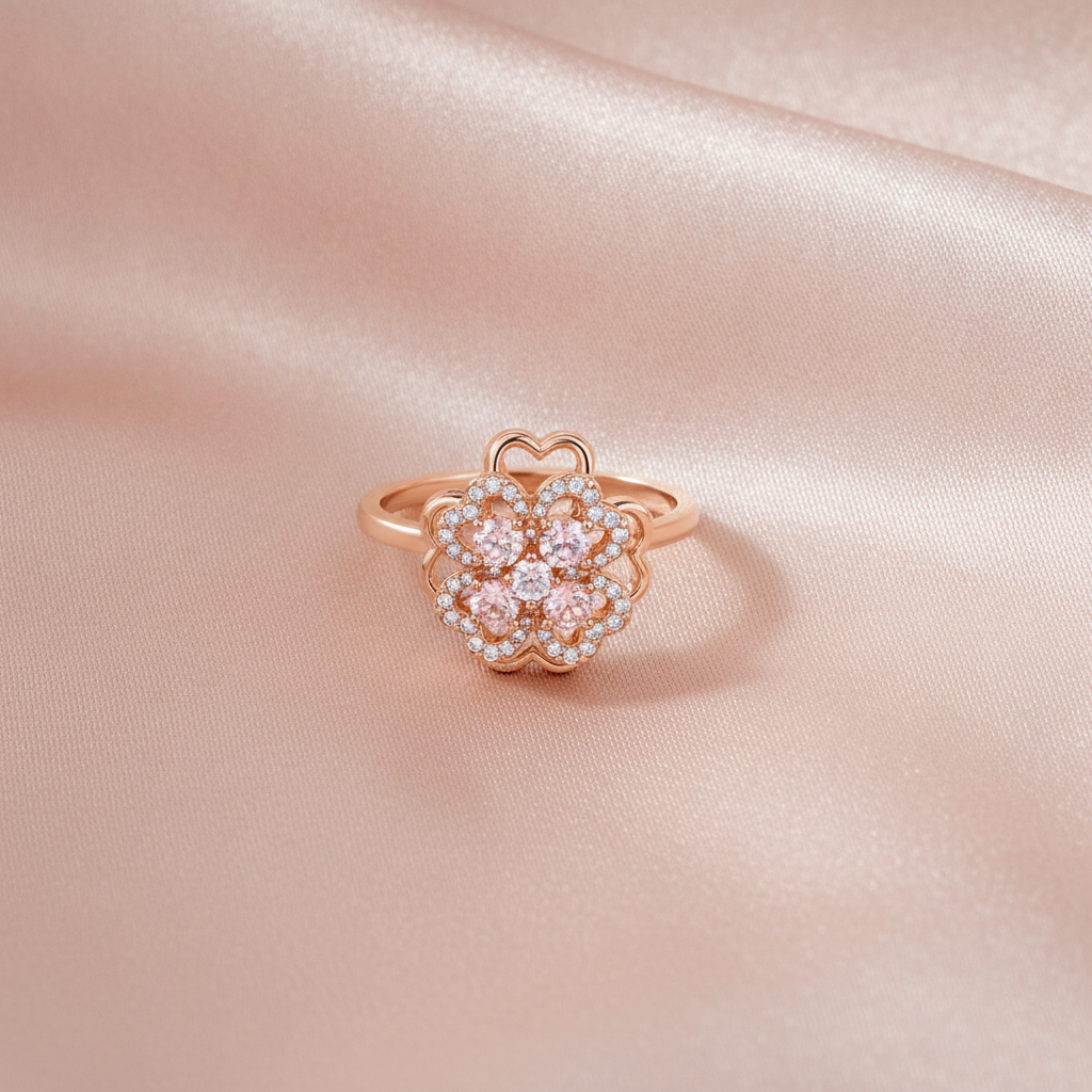 NUGOLD 360° Rotating Floral Spinner Ring for Women