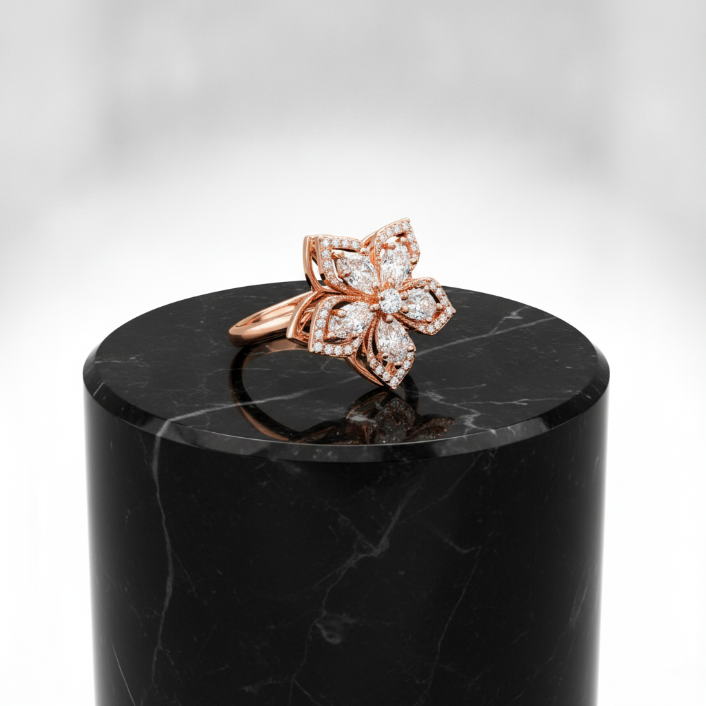 NUGOLD Premium 360° Rotating Floral Spinner Ring