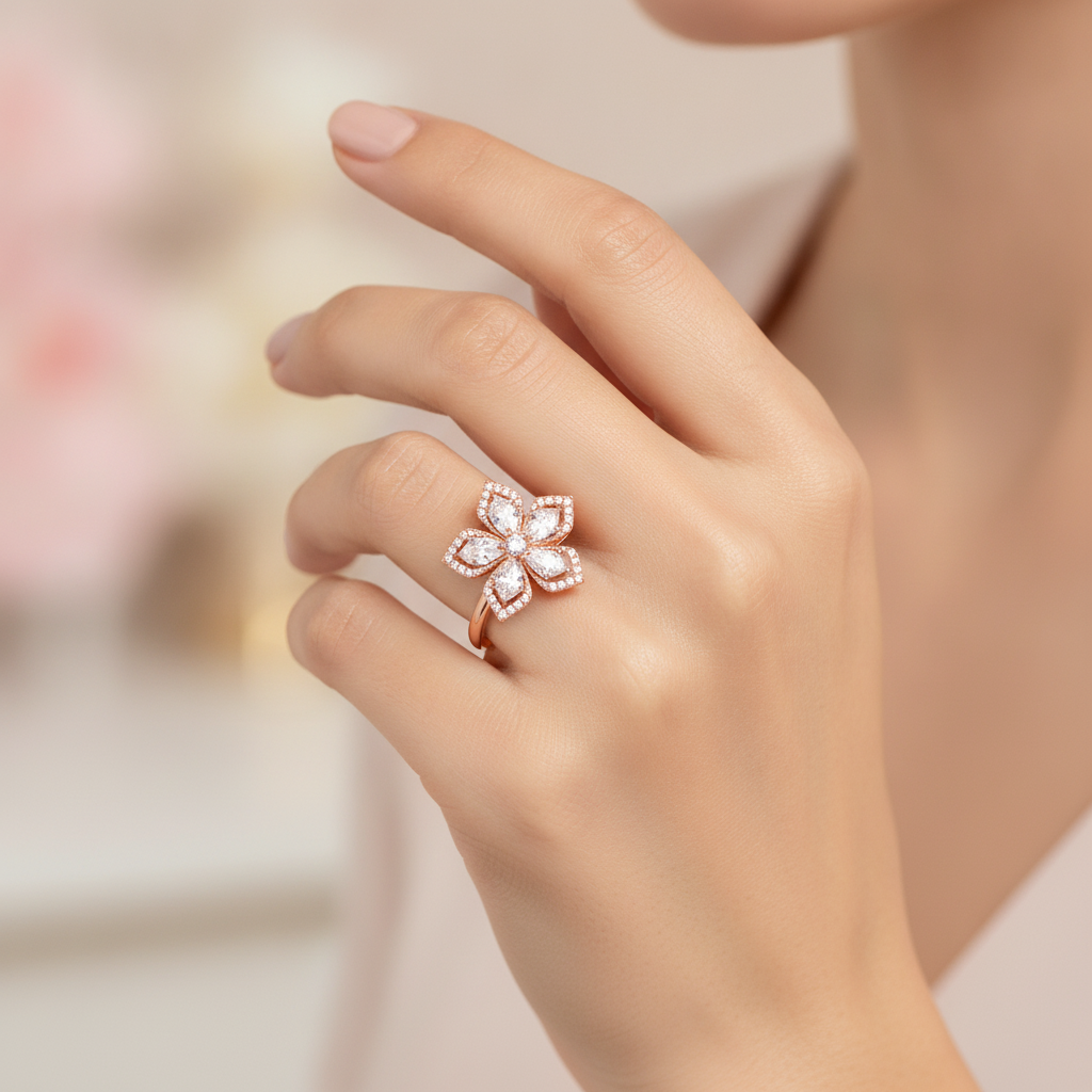 Luxury 360° Spin Flower Ring with Premium CZ Stones