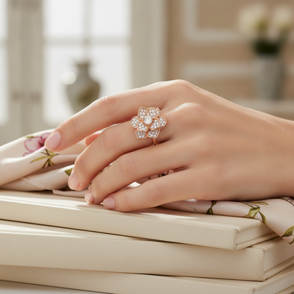 NUGOLD 360° Rotating Flower Spinner Ring for Women