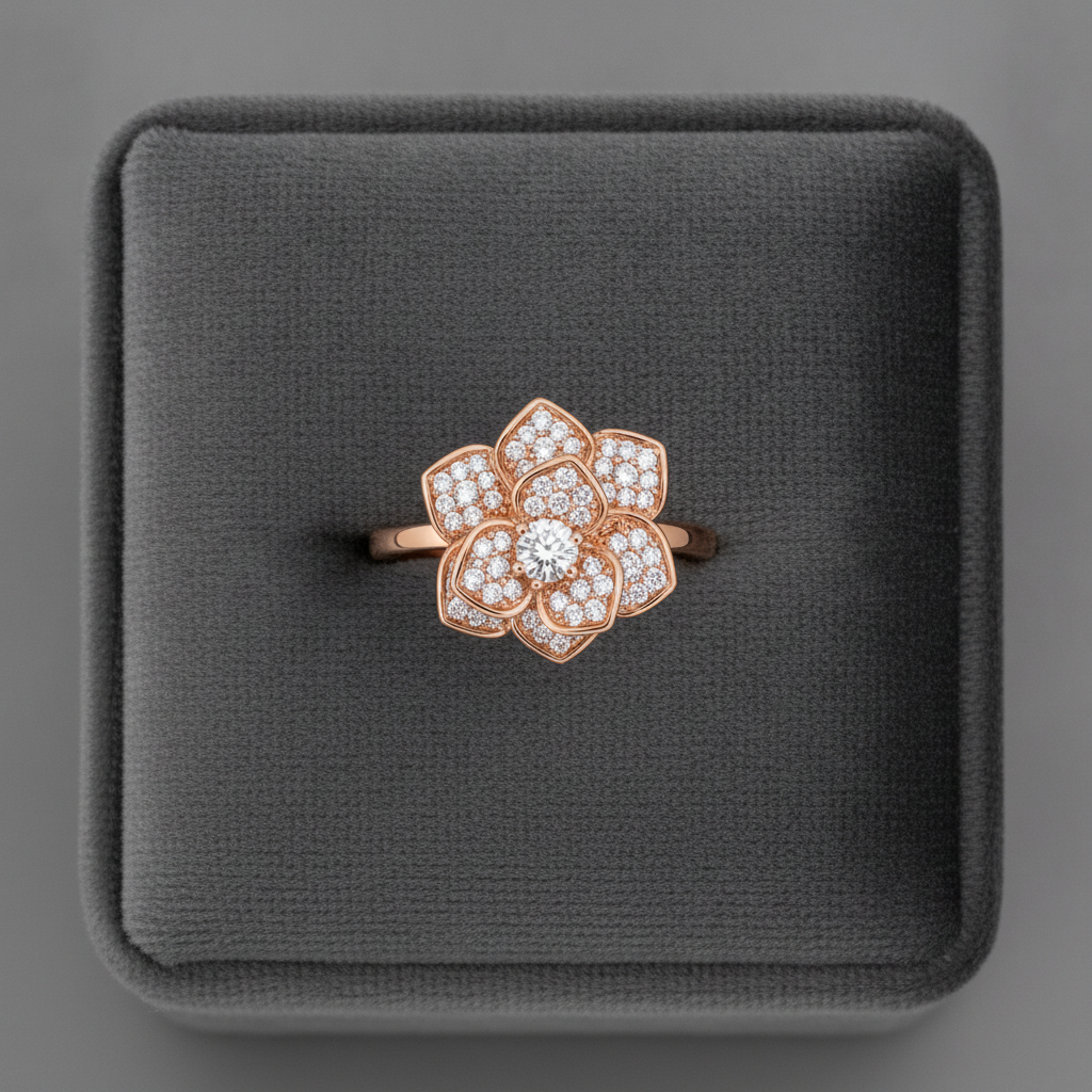 NUGOLD 360° Rotating Flower Spinner Ring for Women