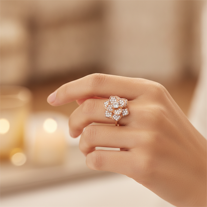NUGOLD 360° Rotating Flower Spinner Ring for Women
