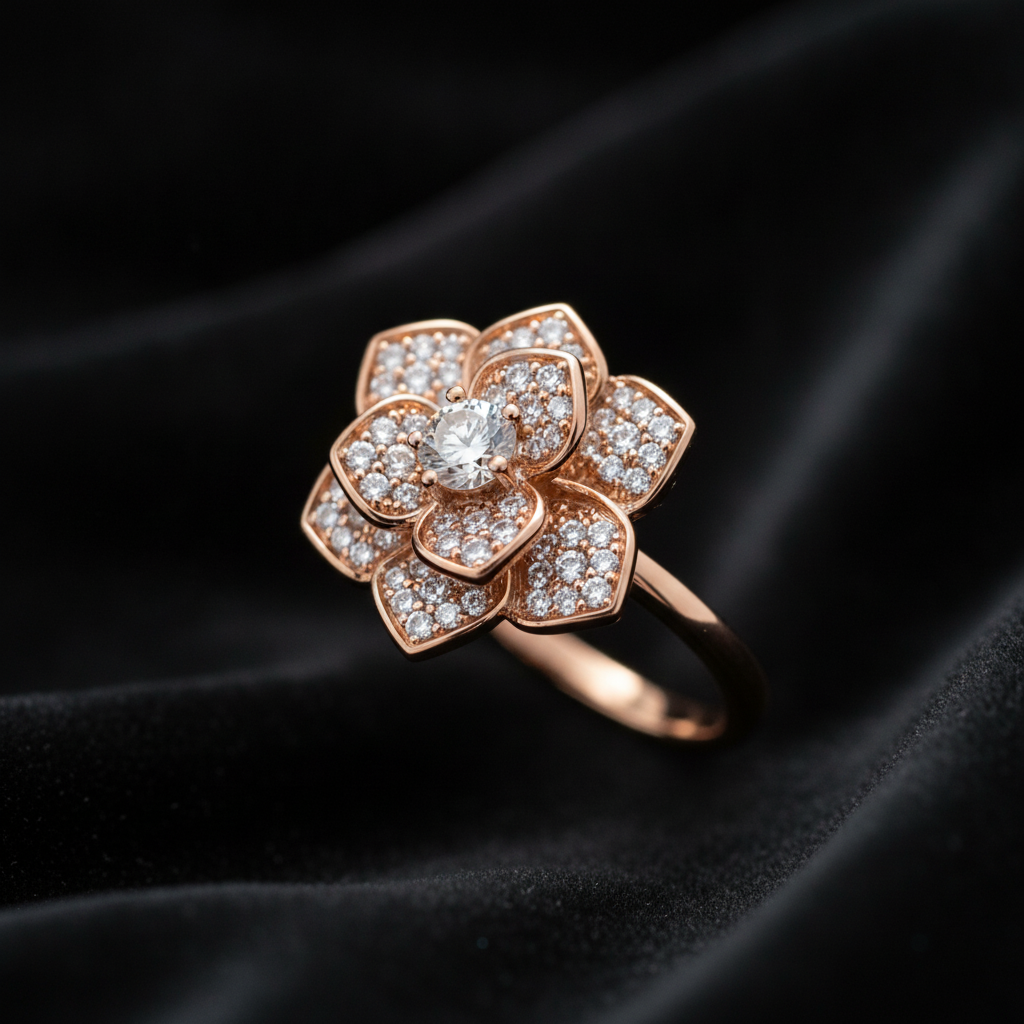 NUGOLD 360° Rotating Flower Spinner Ring for Women