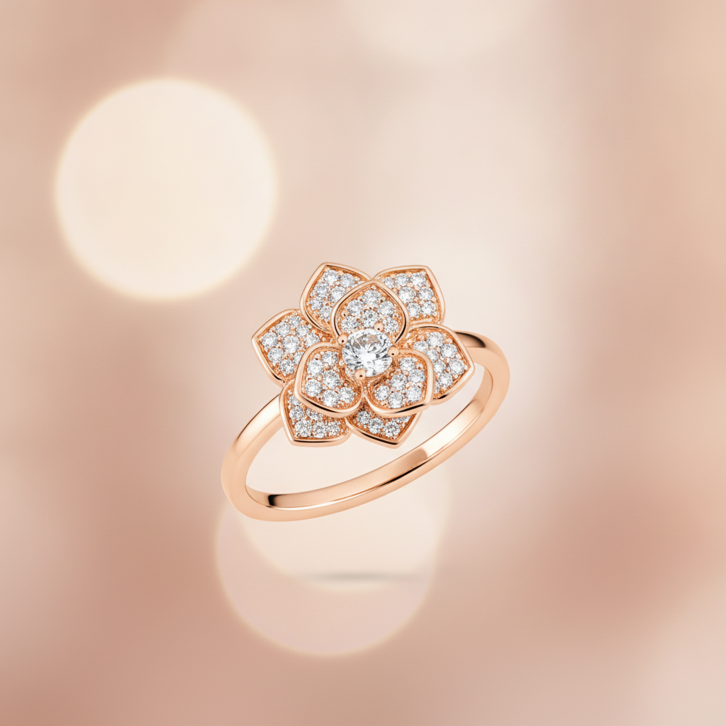 NUGOLD 360° Rotating Flower Spinner Ring for Women