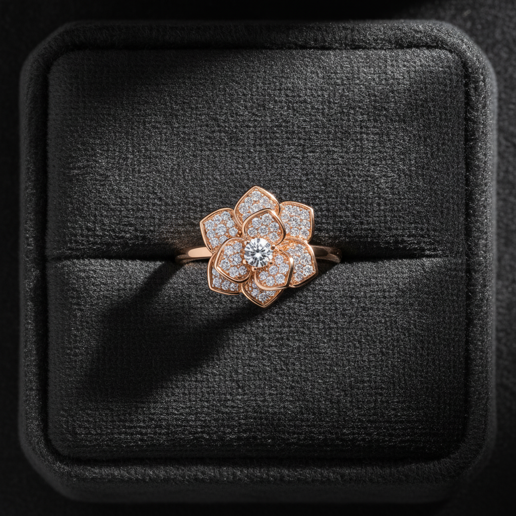 NUGOLD 360° Rotating Flower Spinner Ring for Women