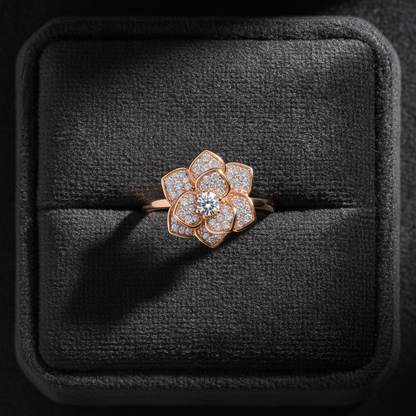 NUGOLD 360° Rotating Flower Spinner Ring for Women