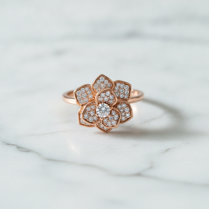 NUGOLD 360° Rotating Flower Spinner Ring for Women