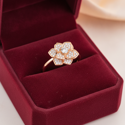 NUGOLD 360° Rotating Flower Spinner Ring for Women