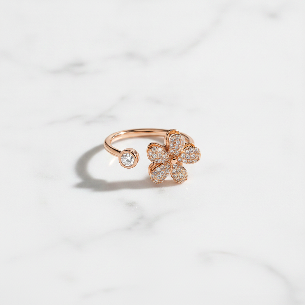 Luxury Bloom 360° Spinner Ring with Sparkling CZ Stones