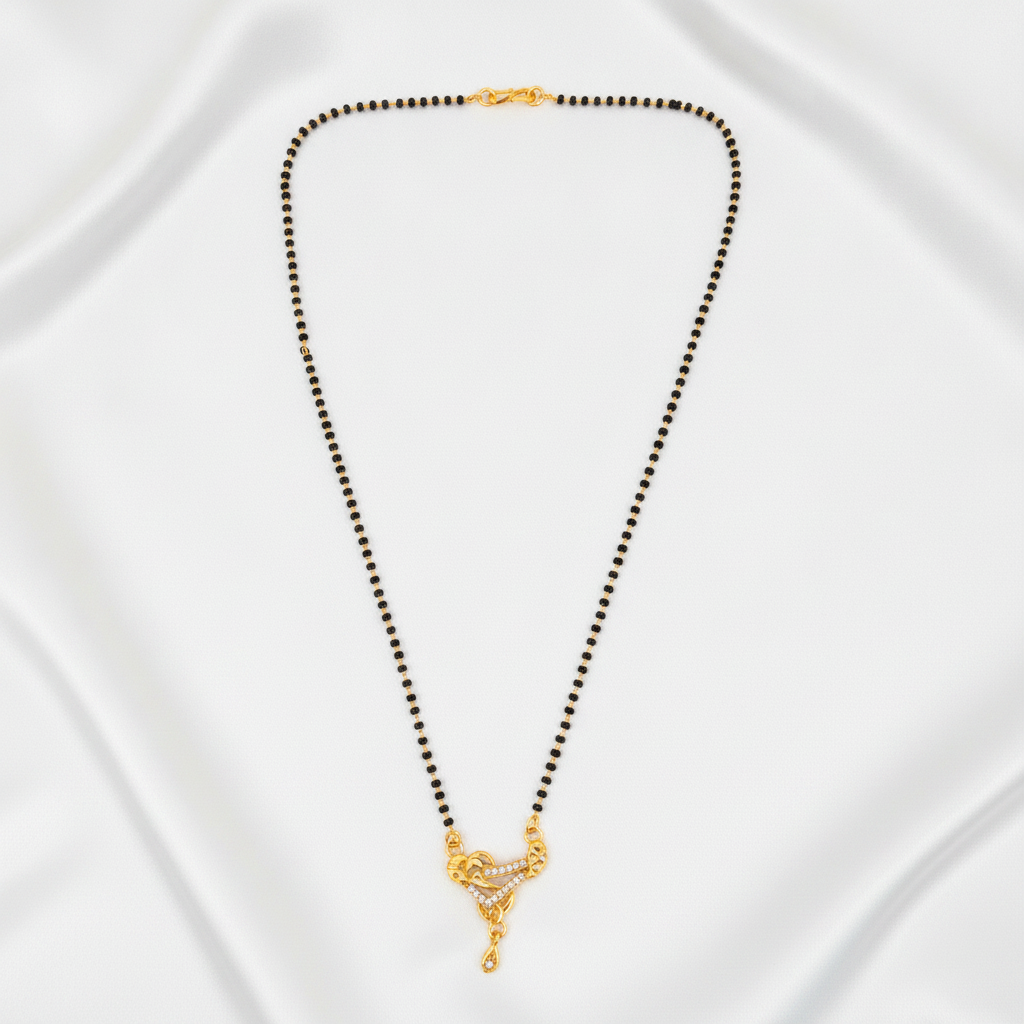 Premium CZ Triangle Pendant Mangalsutra with Black Beads Necklace
