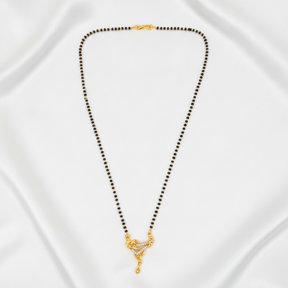 Premium CZ Triangle Pendant Mangalsutra with Black Beads Necklace