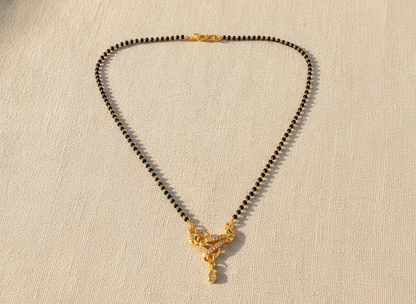 Premium CZ Triangle Pendant Mangalsutra with Black Beads Necklace
