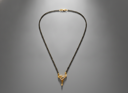Premium CZ Triangle Pendant Mangalsutra with Black Beads Necklace