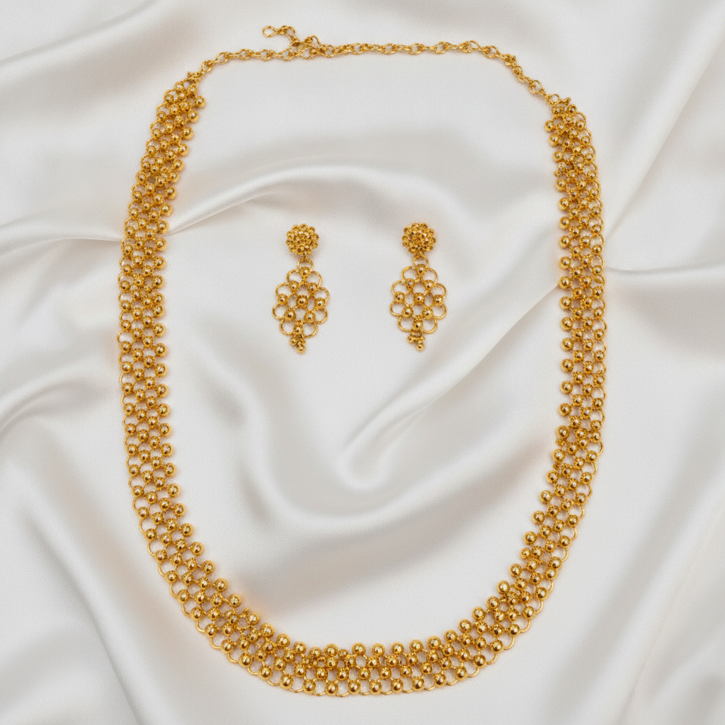 NUGOLD Premium Gold Beaded Choker Necklace Set with Matching Earrings