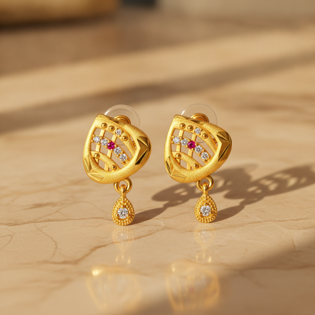 Royal Ruby Wave Teardrop Sparkle Earrings for Women