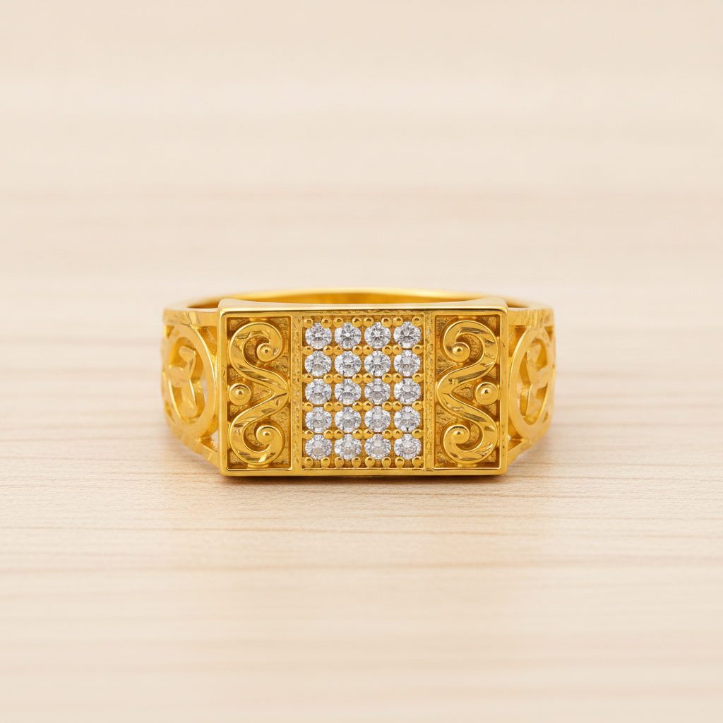 Vintage CZ Ornate Pattern Ring for Men