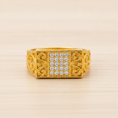 Vintage CZ Ornate Pattern Ring for Men