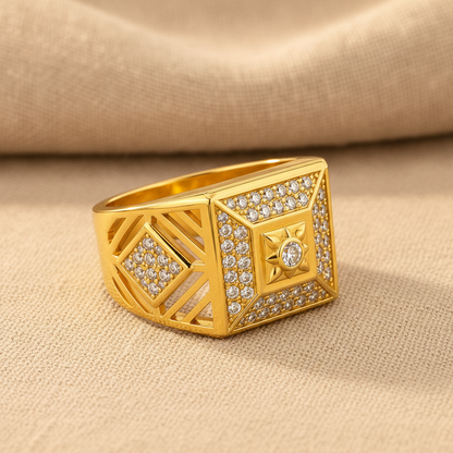 Elegant Crystal CZ Geometric Statement Ring for Men