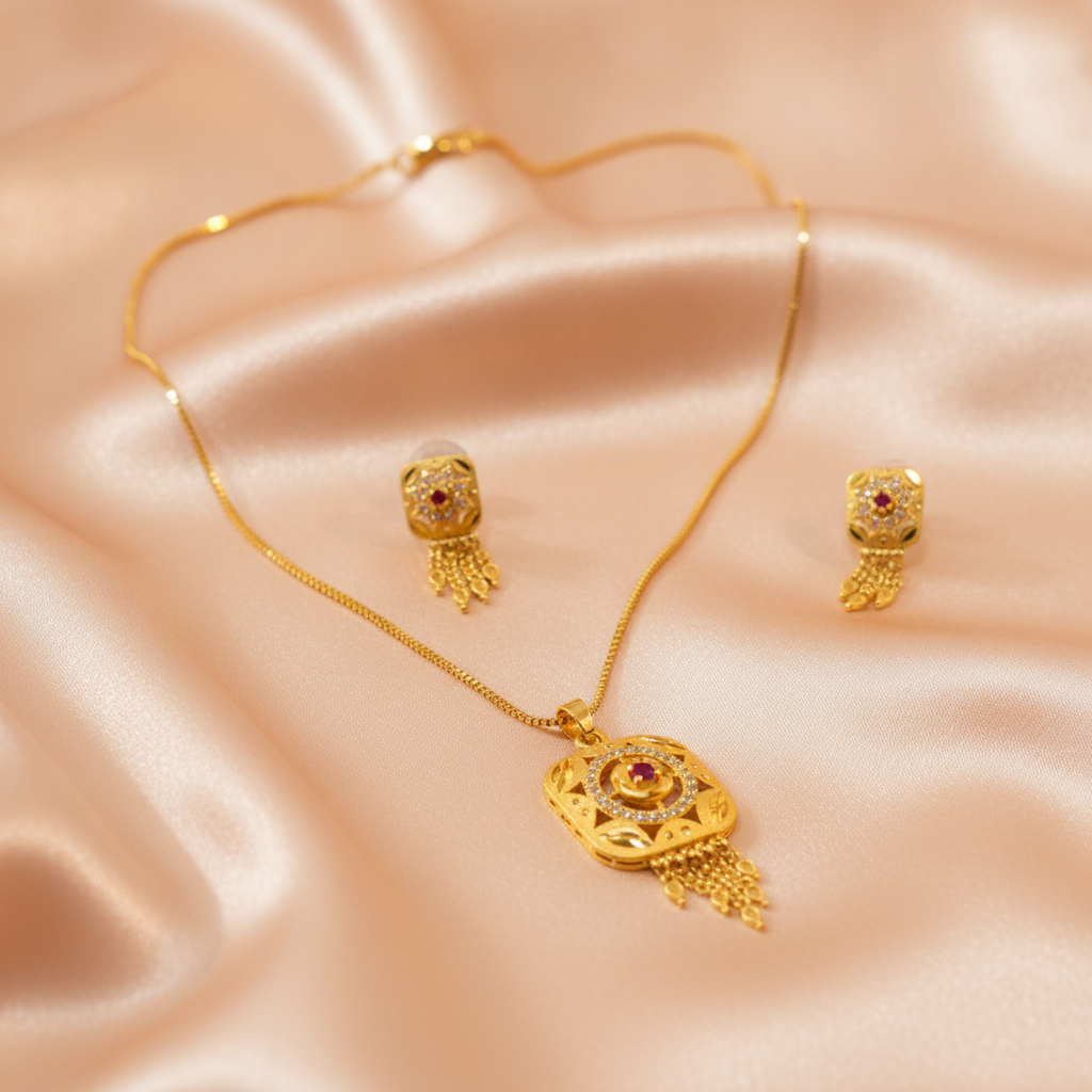NUGOLD Signature Ruby Elegance Necklace & Earrings Set