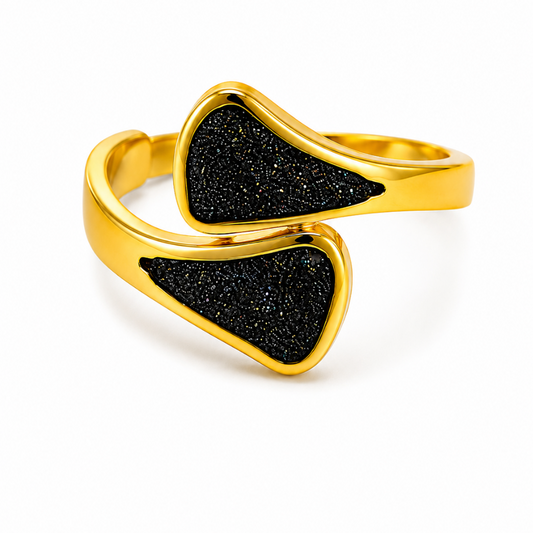 Black Glitter Open Adjustable Ring for Women