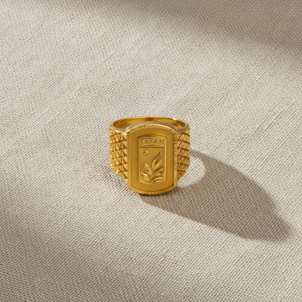 Classic Leaf Motif Textured Statement Ring for Men