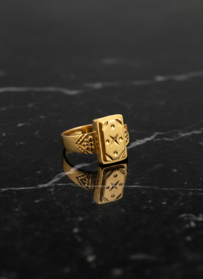 NUGOLD Luxury Men’s Ring with Star Engraved Rectangular Design