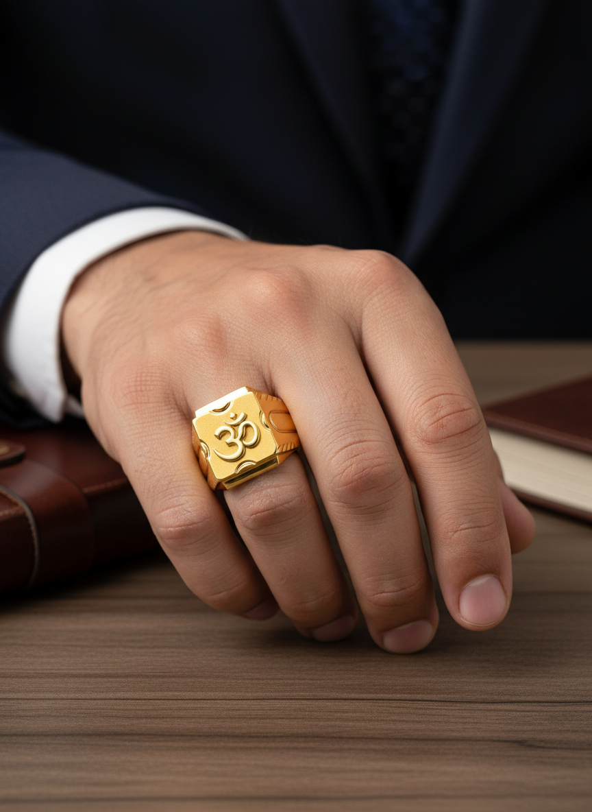 NuGold Divine Om Classic Gold Signet Ring for Men