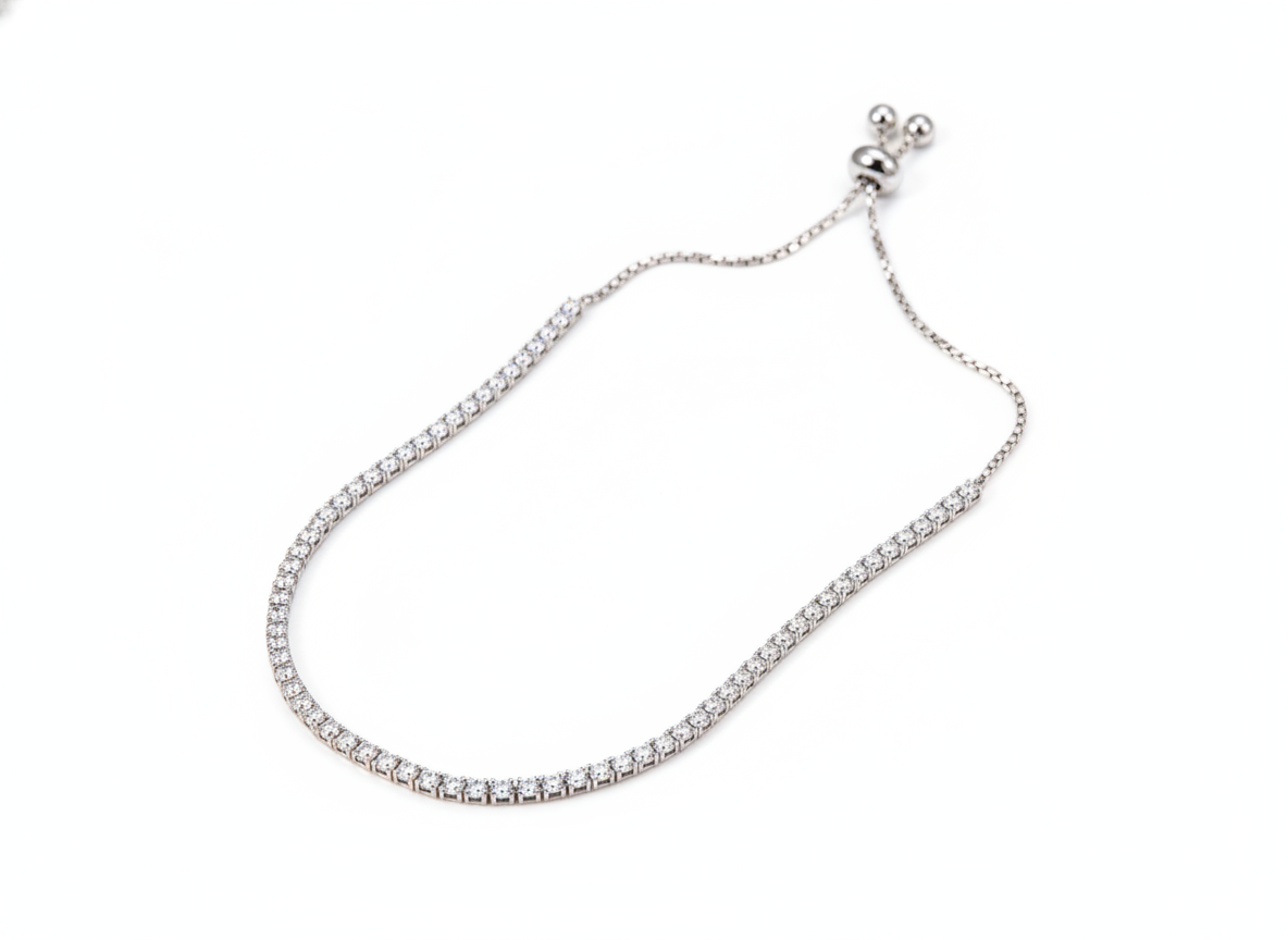 Classic CZ Tennis 925 Sterling Silver Adjustable Bracelet for Women & Girls