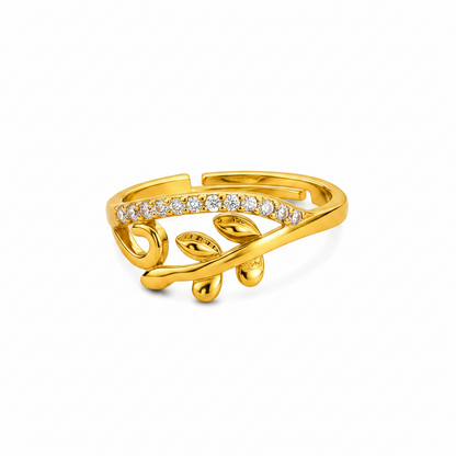NUGOLD Nature Inspired Leaf Open Ring with Cubic Zirconia