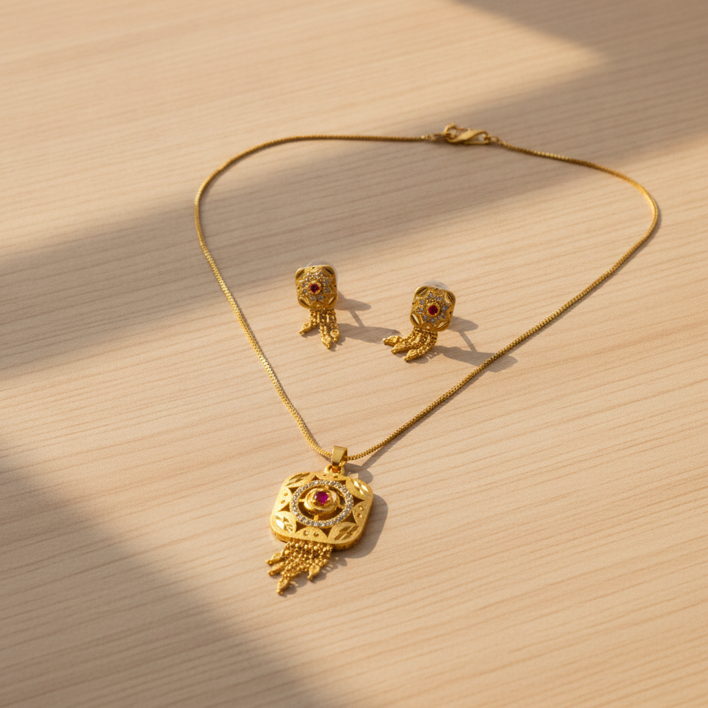 NUGOLD Signature Ruby Elegance Necklace & Earrings Set