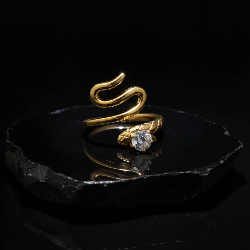 Trendy Snake Style Adjustable Ring with Crystal CZ Stone