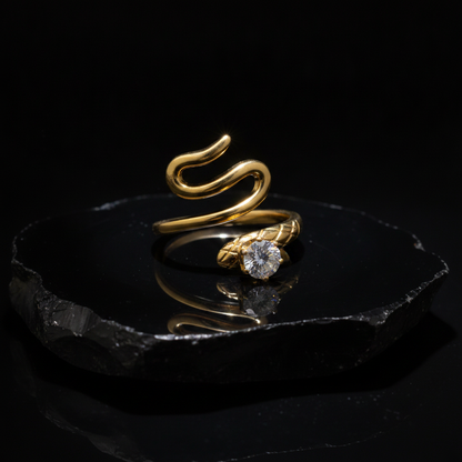 Trendy Snake Style Adjustable Ring with Crystal CZ Stone