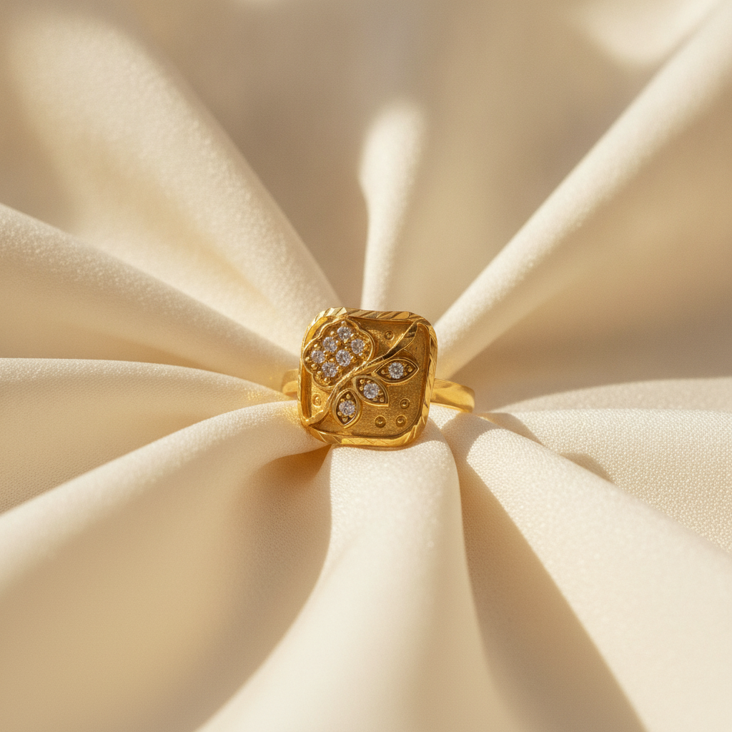 Classic Floral Leaf Stone Studded Ring for Women