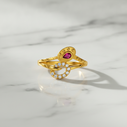 Royal Ruby Crystal Floral Wrap Statement Ring