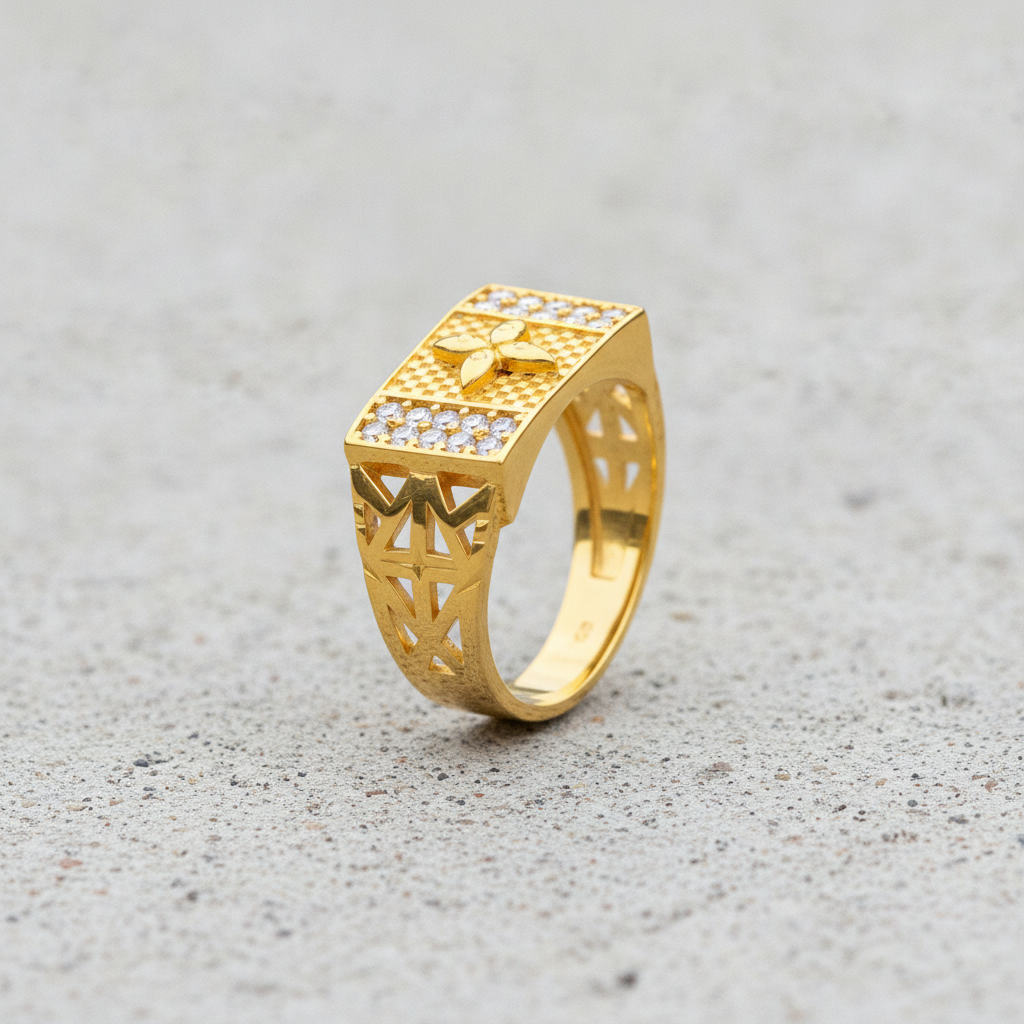 Royal Crystal Floral Crest Statement Ring for Men