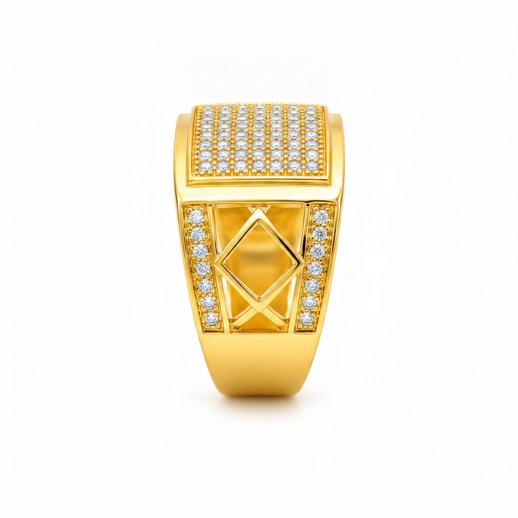 Regal Diamond Grid Statement Ring for Men