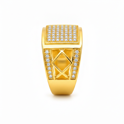 Regal Diamond Grid Statement Ring for Men