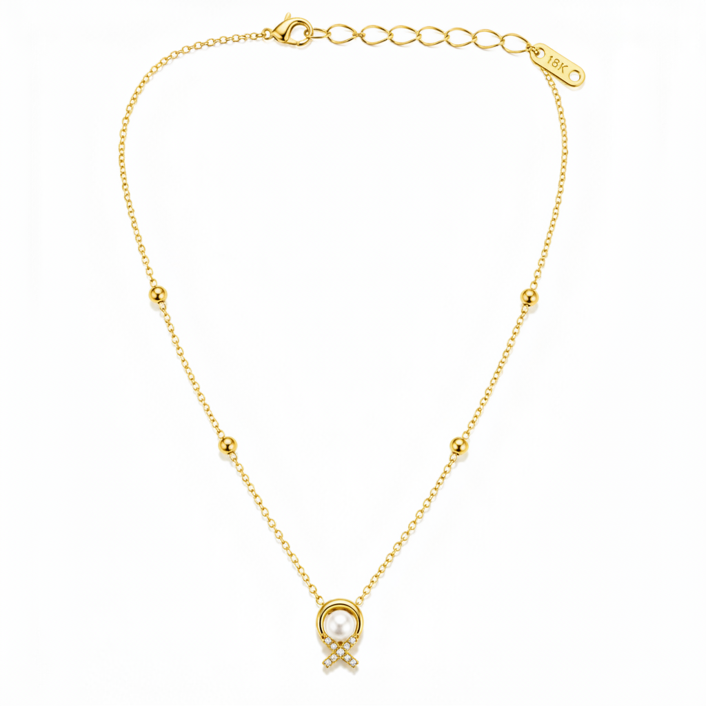 Elegant Gold Bead Chain Necklace with Pearl Pendant