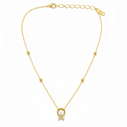 Elegant Gold Bead Chain Necklace with Pearl Pendant