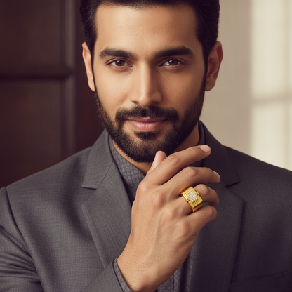 NUGOLD Regal Square Crystal Signet Ring for Men & Boys