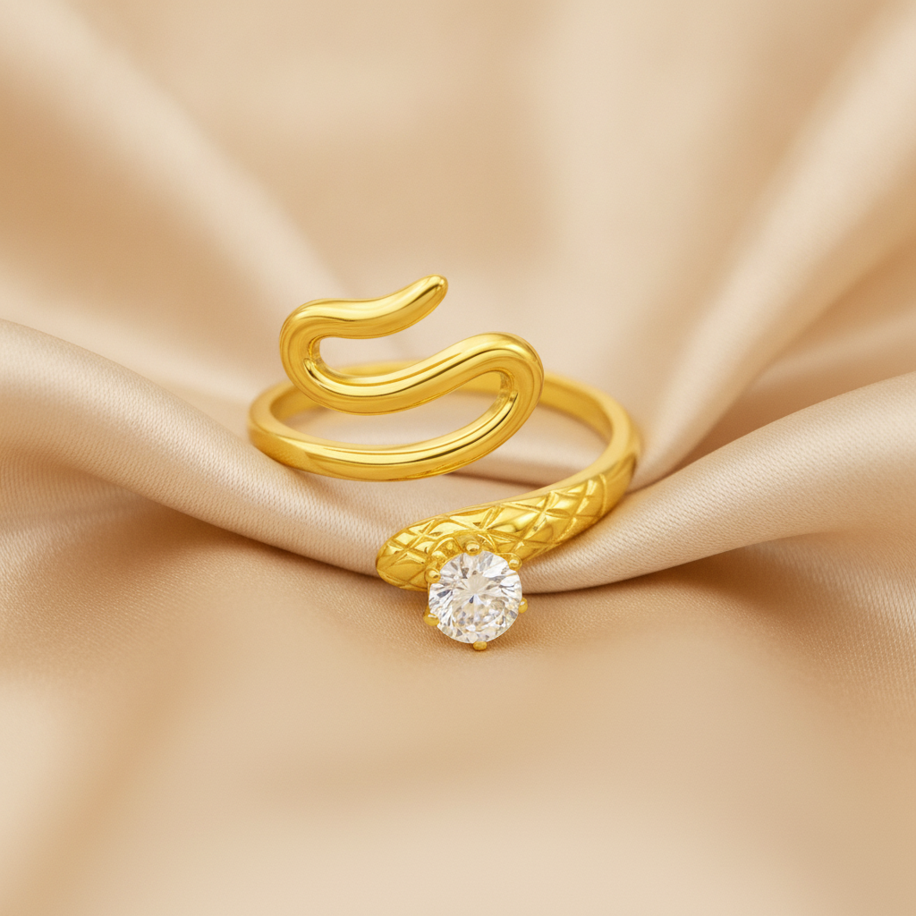 Trendy Snake Style Adjustable Ring with Crystal CZ Stone