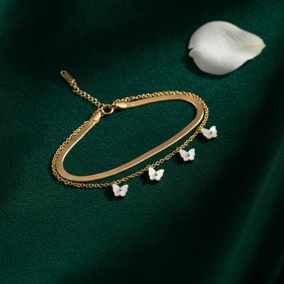Luxury White Clover Charm Bracelet with Dual Chain Design