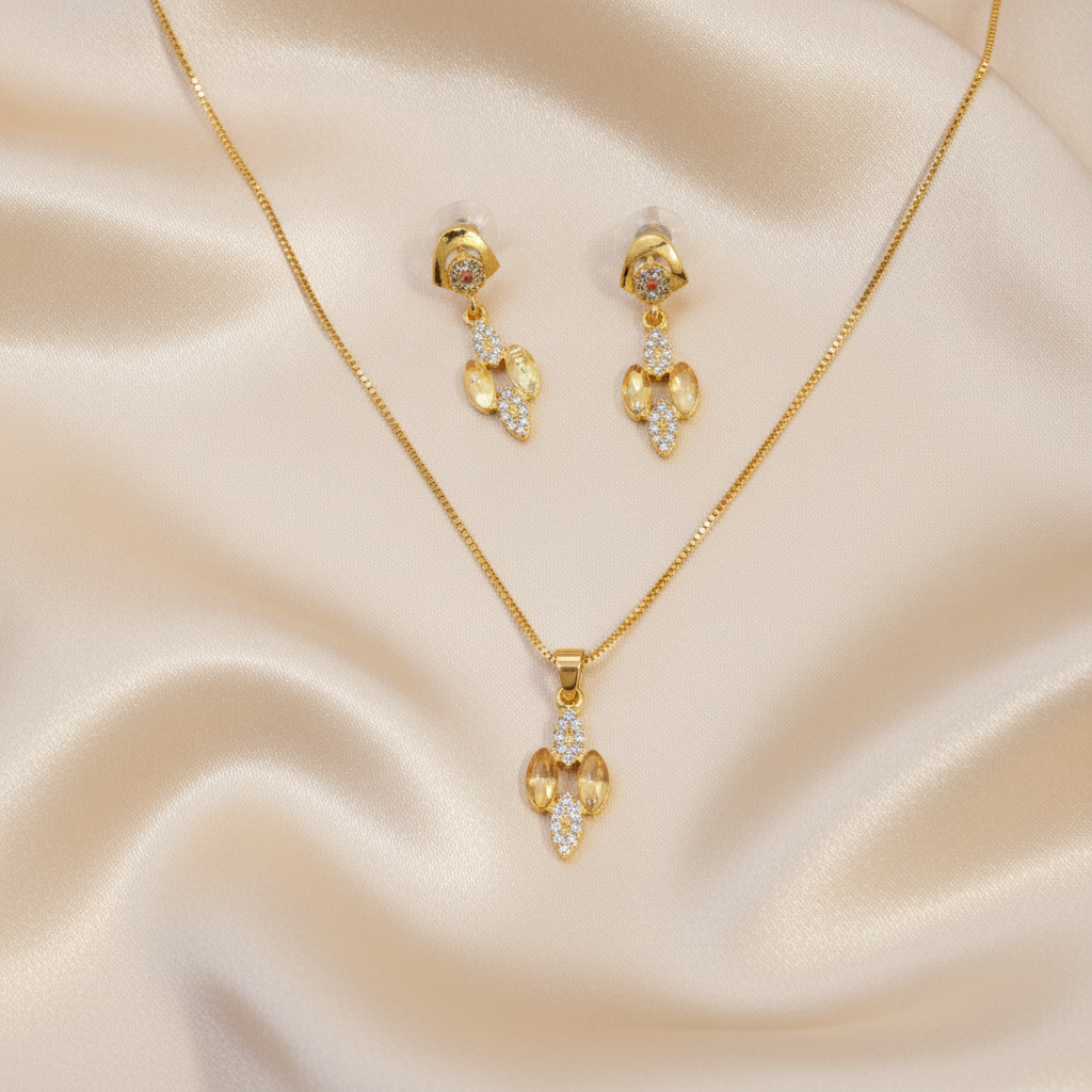 NUGOLD Luxe Crystal Bloom Pendant Necklace & Earrings Set
