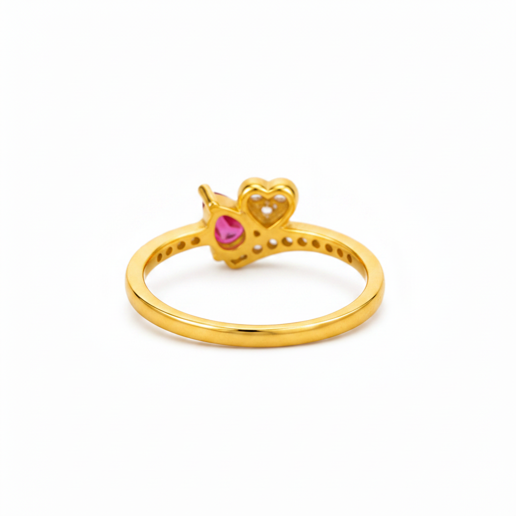 NUGOLD Romantic Heart & Pear Cut Ruby Stone Ring for Women