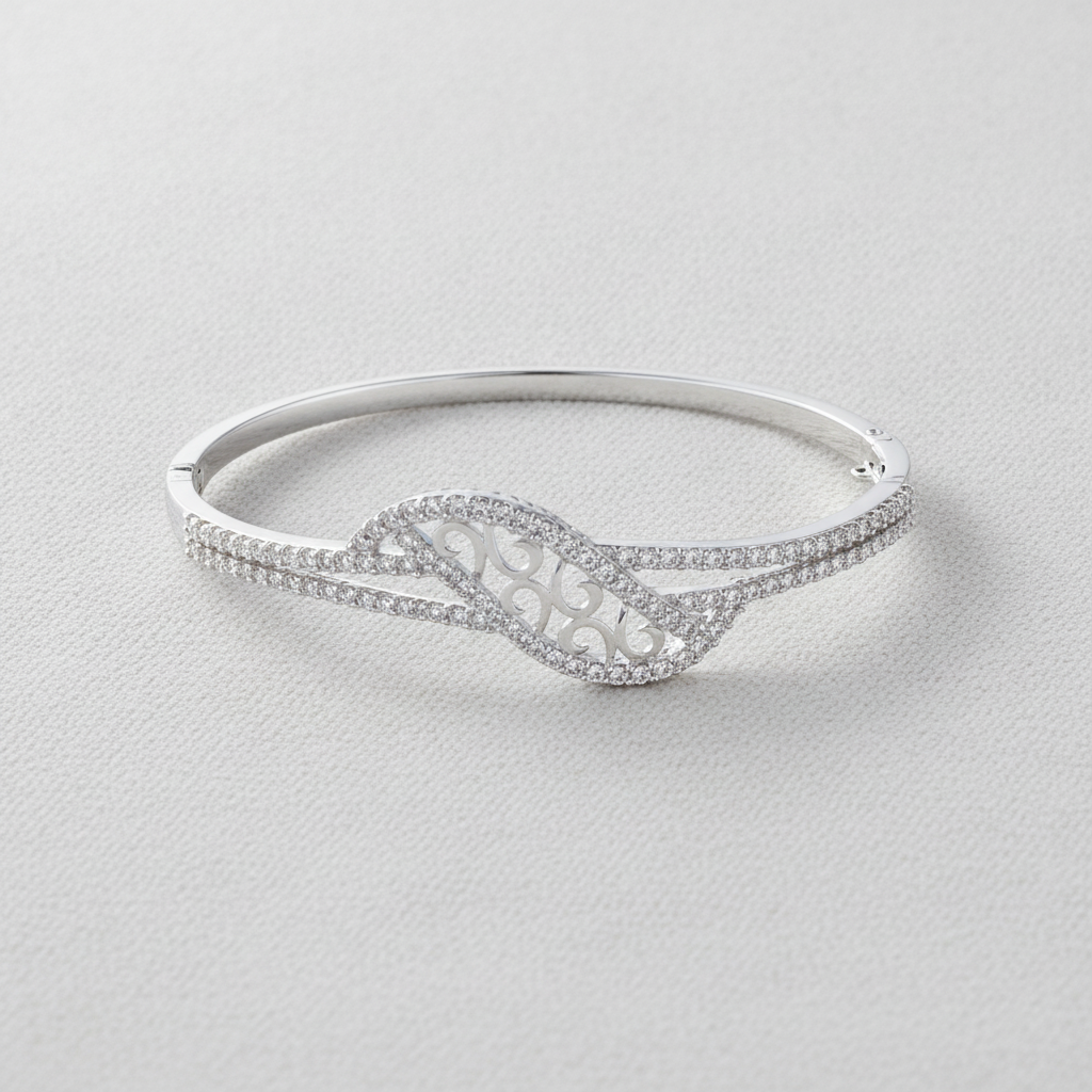 Royal Swirl CZ Stainless Silver Designer Bracelet For Women & Girls