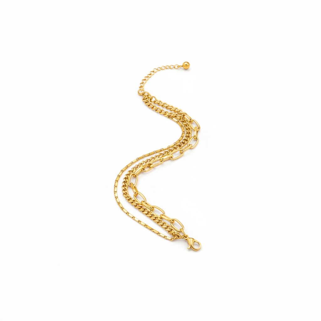 Luxury Triple Layer Mixed Link Chain Bracelet for Women & Girls
