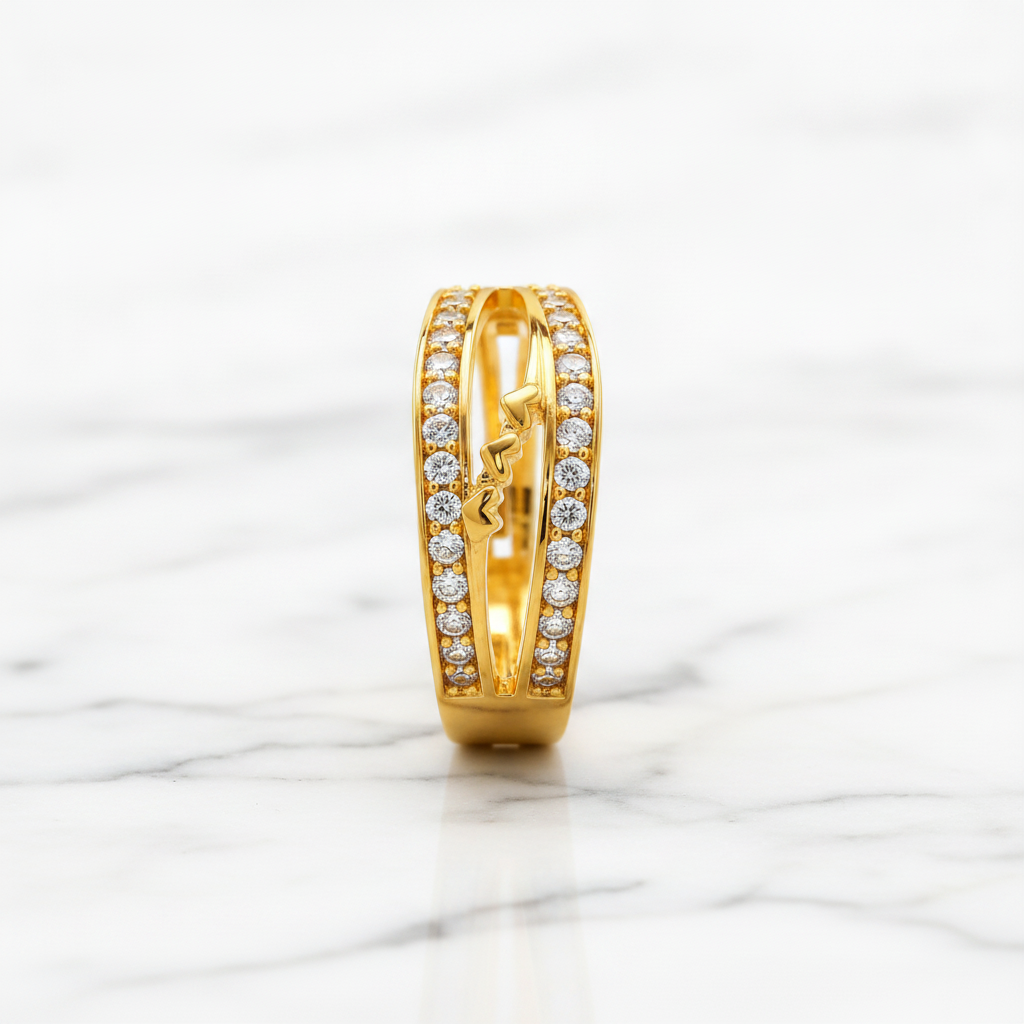 Regal Heartline Wave Sparkle Statement Ring for Women