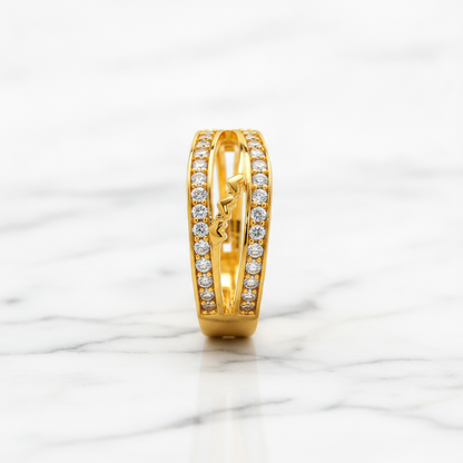 Regal Heartline Wave Sparkle Statement Ring for Women